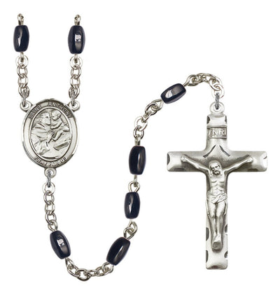 St Anthony of Padua 8x5mm Black Bead Silver-Plated Rosary, Bliss Manufacturing