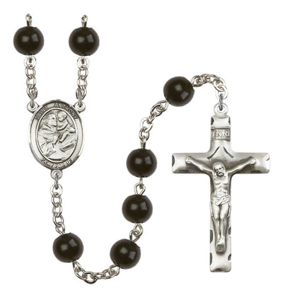 Engravable St Anthony of Padua 7mm Black Bead Silver-Plated Rosary, Bliss Manufacturing