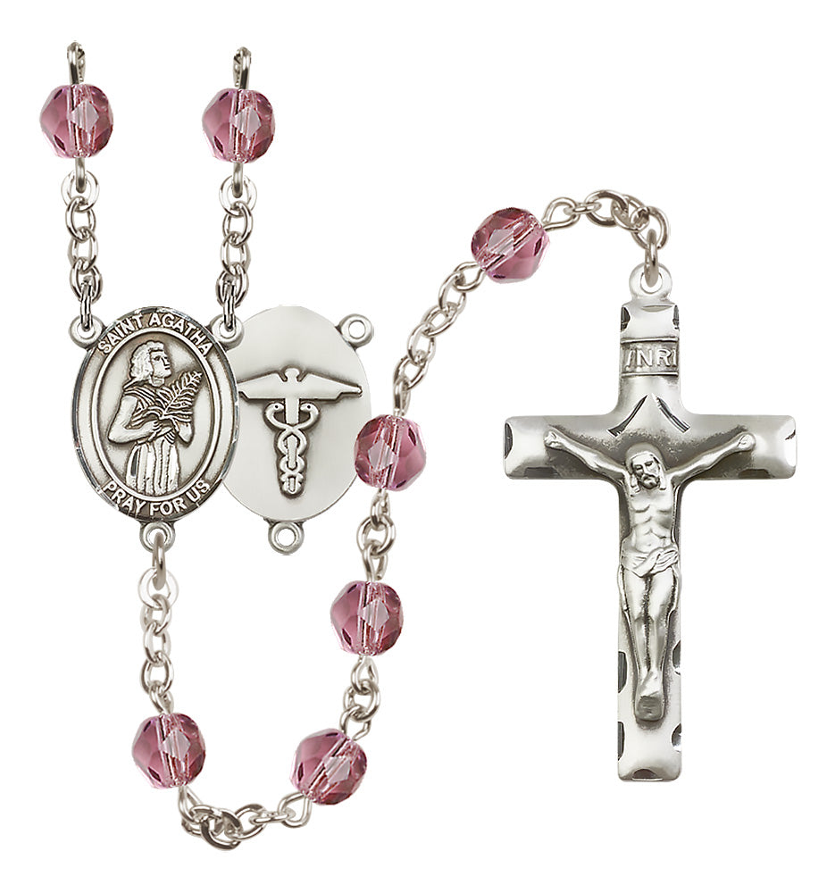 Bliss St Agatha Nurse Medical Symbol Silver-Plated Birthstone Rosary