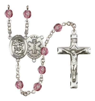 1st Responder St Michael Amethyst Birthstone Crystal Rosary, Bliss Manufacturing