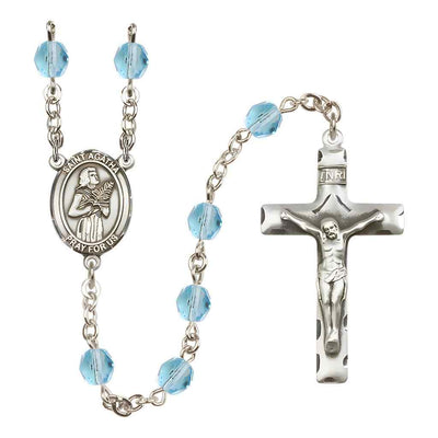 St. Agatha 6mm Fire Polished Birthstone Rosary in Aqua, Bliss Manufacturing