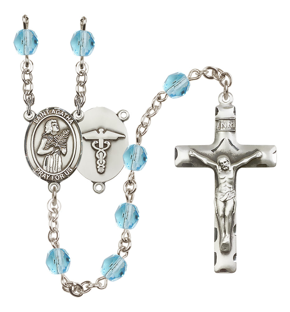 Bliss St Agatha Nurse Medical Symbol Silver-Plated Birthstone Rosary