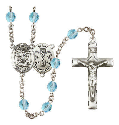1st Responder St Michael Aqua Birthstone Crystal Rosary, Bliss Manufacturing