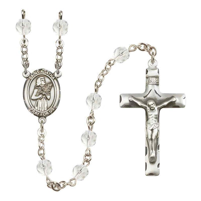 St. Agatha 6mm Fire Polished Birthstone Rosary in Crystal, Bliss Manufacturing