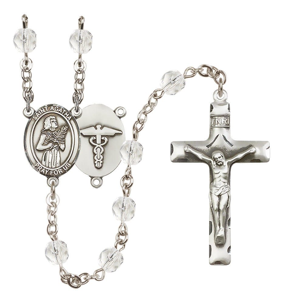 Bliss St Agatha Nurse Medical Symbol Silver-Plated Birthstone Rosary