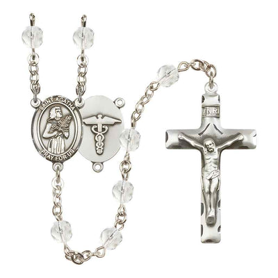 St. Agatha Nurse Medical Symbol Silver-Plated Birthstone Rosary in Crystal, Bliss Manufacturing
