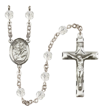 Pewter St. Anthony of Padua centerpiece and traditional crucifix with 6mm Fire Polished Crystal Birthstone Rosary in Emerald, Bliss Manufacturing
