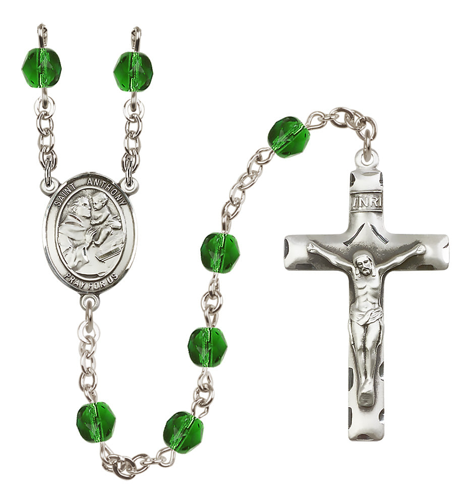 Emerald Bliss St Anthony of Padua Silver-Plated Fire Polished Bead Rosary,