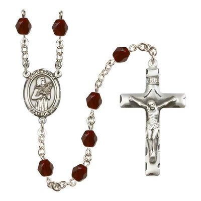 St. Agatha 6mm Fire Polished Birthstone Rosary in Garnet, Bliss Manufacturing
