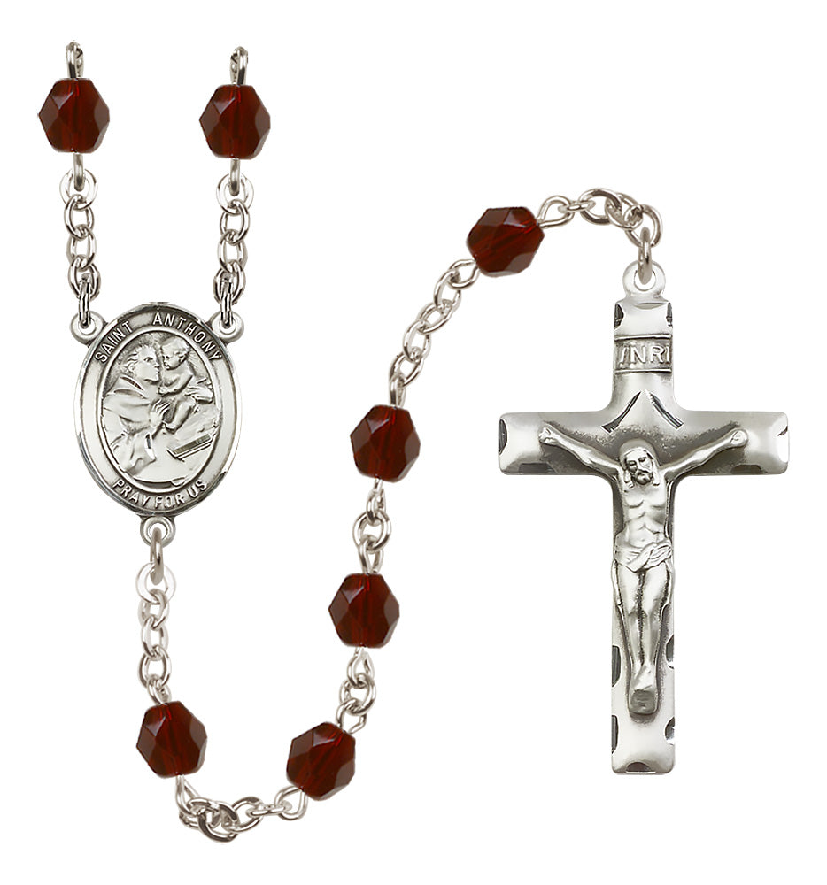 Garnet Bliss St Anthony of Padua Silver-Plated Fire Polished Bead Rosary,