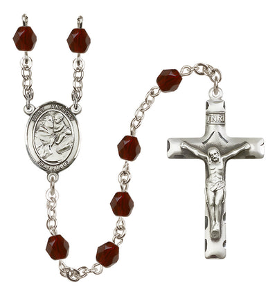 Pewter St. Anthony of Padua centerpiece and traditional crucifix with 6mm Fire Polished Crystal Birthstone Rosary in Amethyst in Garnet, Bliss Manufacturing