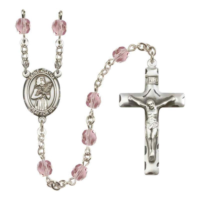 St. Agatha 6mm Fire Polished Birthstone Rosary in Light Amethyst, Bliss Manufacturing