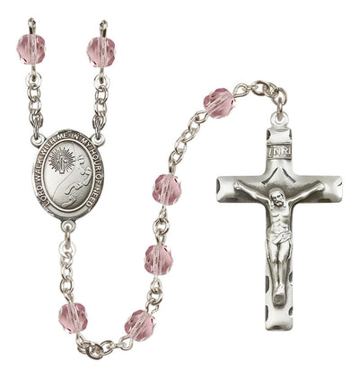 Footprints W/Cross Fire Polished Silver-Plated Birthstone Rosary In Light Amethyst, Bliss Manufacturing
