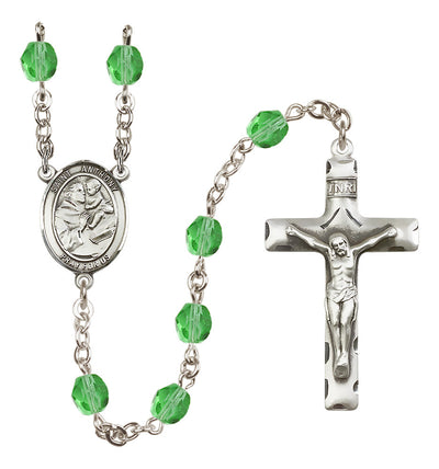 Pewter St. Anthony of Padua centerpiece and traditional crucifix with 6mm Fire Polished Crystal Birthstone Rosary in Sapphire in Peridot, Bliss Manufacturing