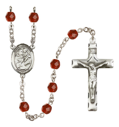 Pewter St. Anthony of Padua centerpiece and traditional crucifix with 6mm Fire Polished Crystal Birthstone Rosary in Peridot in Ruby, Bliss Manufacturing
