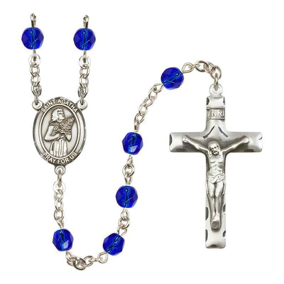 St. Agatha 6mm Fire Polished Birthstone Rosary in Sapphire, Bliss Manufacturing