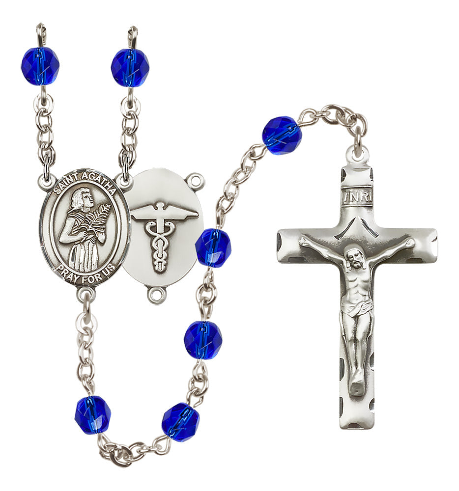 Bliss St Agatha Nurse Medical Symbol Silver-Plated Birthstone Rosary