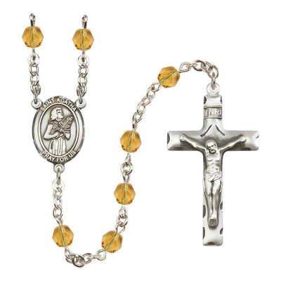 St. Agatha 6mm Fire Polished Birthstone Rosary in Topaz, Bliss Manufacturing
