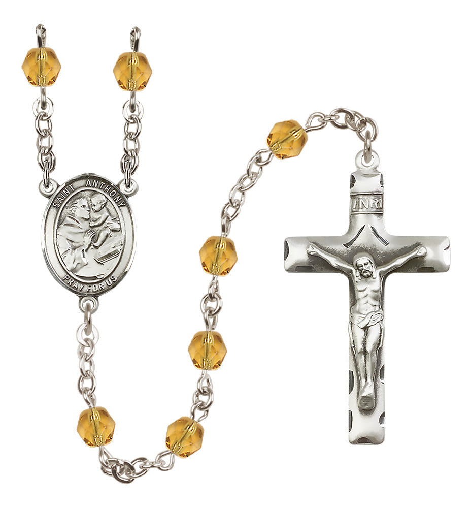 Topaz Bliss St Anthony of Padua Silver-Plated Fire Polished Bead Rosary,