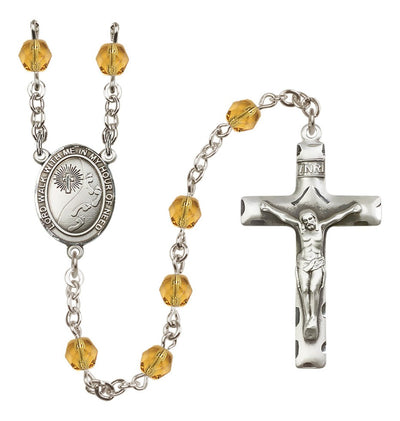 Footprints W/Cross Fire Polished Silver-Plated Birthstone Rosary In Topaz November, Bliss Manufacturing