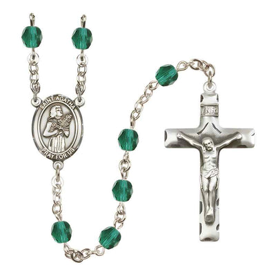 St. Agatha 6mm Fire Polished Birthstone Rosary in Zircon, Bliss Manufacturing