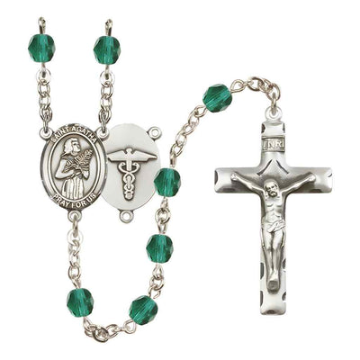 St. Agatha Nurse Medical Symbol Silver-Plated Birthstone Rosary in Zircon, Bliss Manufacturing