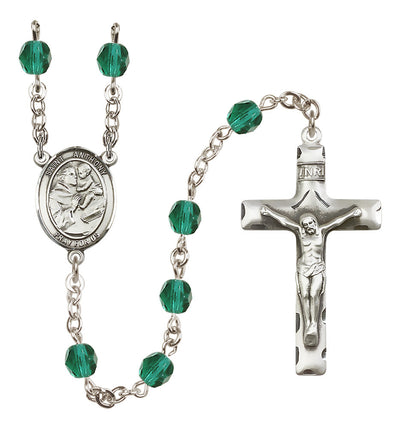 Pewter St. Anthony of Padua centerpiece and traditional crucifix with 6mm Fire Polished Crystal Birthstone Rosary in Zircon, Bliss Manufacturing