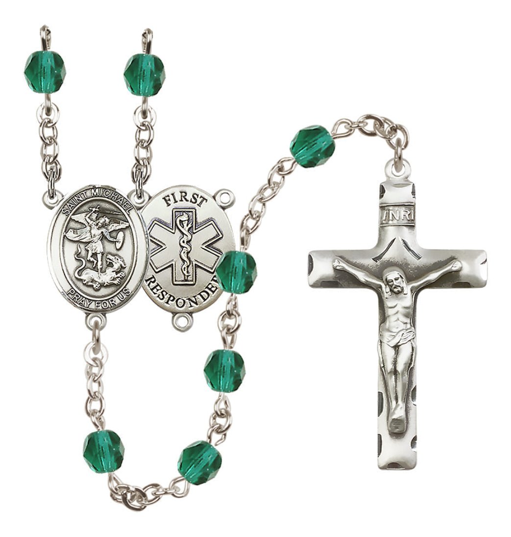 Bliss Manufacturing 1st Responder St Michael Zircon Birthstone Crystal Rosary