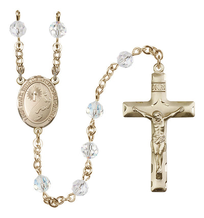 Footprints 14kt Gold 6mm Austrian Crystal Rosary with Garnet Beads, Bliss Manufacturing