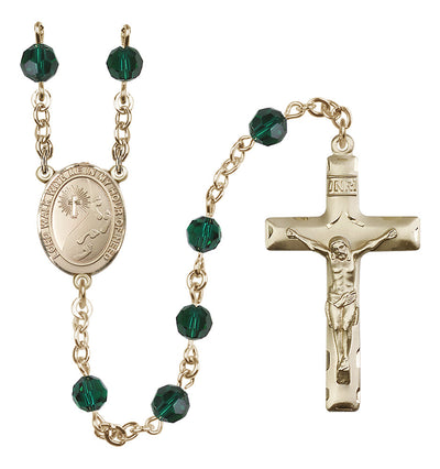 Footprints Gold-filled 6mm Austrian Crystal Rosary with Light Amethyst Beads in Emerald, Bliss Manufacturing