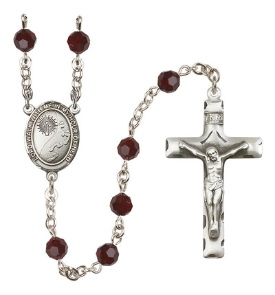 Footprints Sterling Silver 6mm Austrian Crystal Rosary with Garnet Beads, Bliss Manufacturing