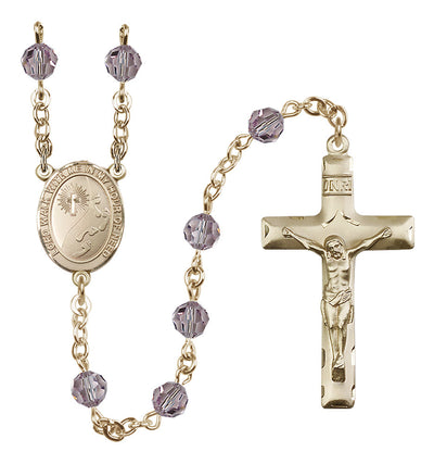 Footprints 14kt Gold 6mm Austrian Crystal Rosary with Light Amethyst Beads, Bliss Manufacturing