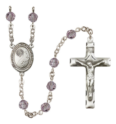 Footprints Sterling Silver 6mm Austrian Crystal Rosary with Light Amethyst Beads, Bliss Manufacturing