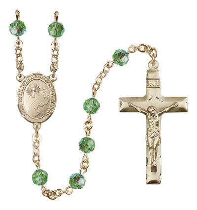 Footprints Gold-filled 6mm Austrian Crystal Rosary with Sappire Beads in Peridot, Bliss Manufacturing