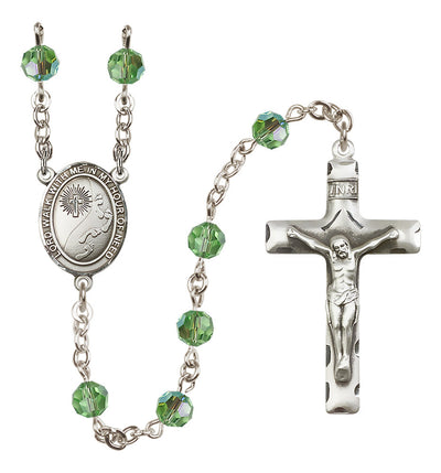 Footprints Sterling Silver 6mm Austrian Crystal Rosary with Peridot Beads, Bliss Manufacturing