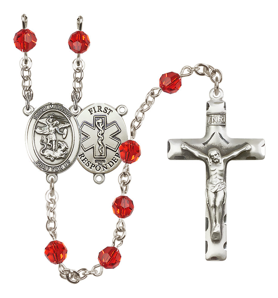 Bliss St Michael 1st Responder Sterling Silver 6mm Austrian Crystal Rosary