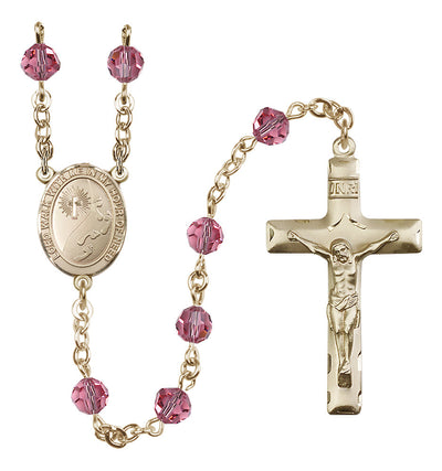 Footprints 14kt Gold 6mm Austrian Crystal Rosary with Rose Beads, Bliss Manufacturing