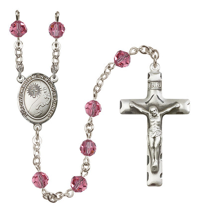 Footprints Sterling Silver 6mm Austrian Crystal Rosary with Rose Beads, Bliss Manufacturing