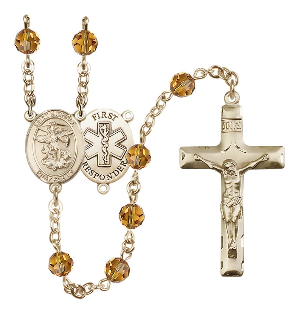 Bliss Manufacturing 1st Responder Topaz Birthstone Crystal 14kt Gold Rosary