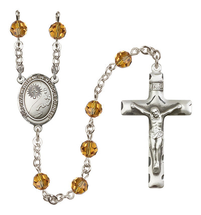 Footprints Sterling Silver 6mm Austrian Crystal Rosary with Topaz Beads, Bliss Manufacturing