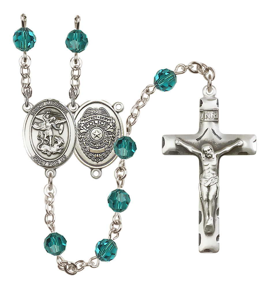 Bliss St Michael Police Officers Sterling Silver 6mm Austrian Crystal Rosary -12 Colors