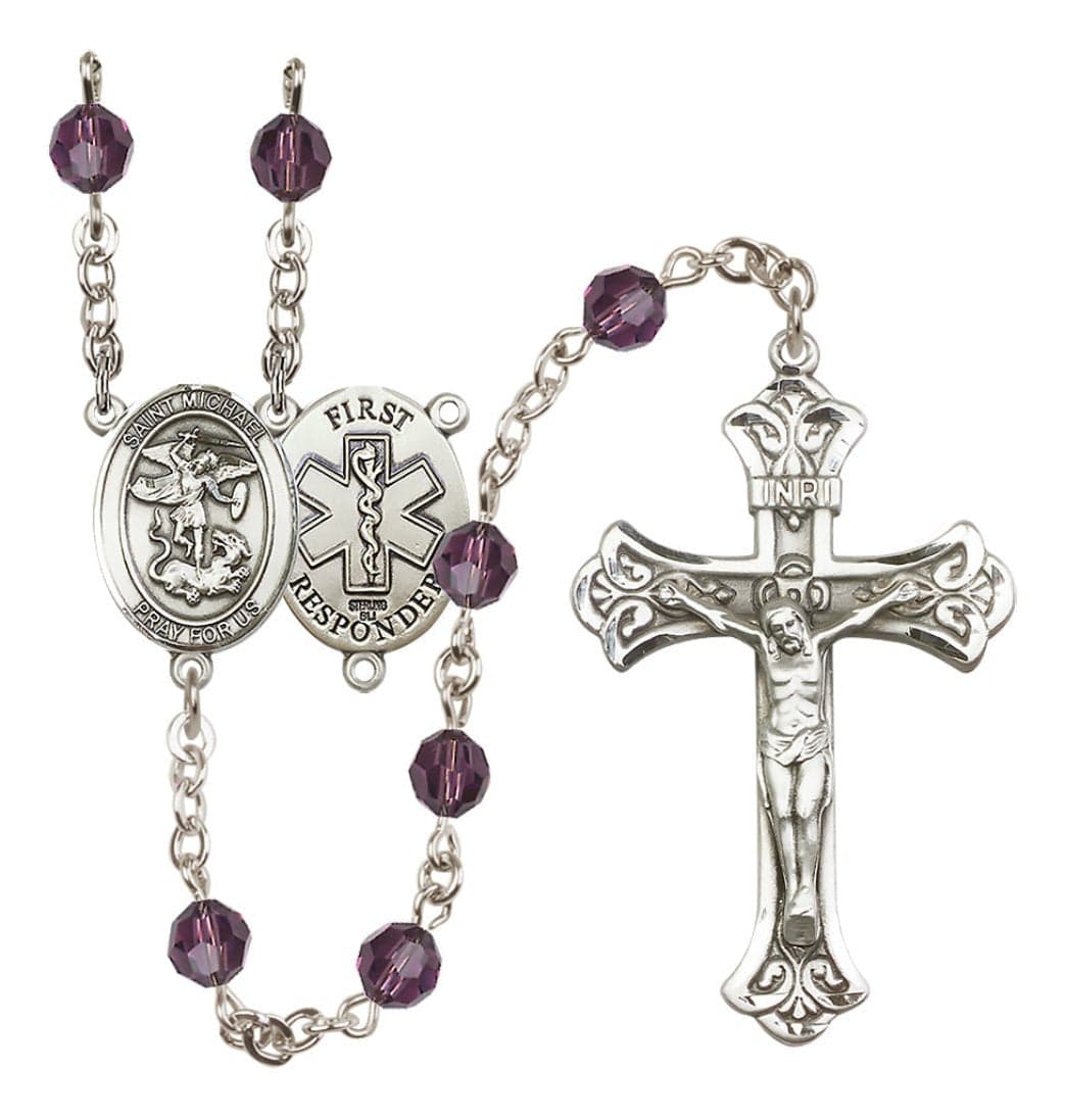 bliss manufacturing 1st responder amethyst birthstone crystal sterling silver flared crucifix rosary