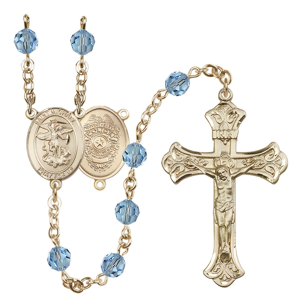 Bliss Police Officers 14kt Gold Flared Tip Crucifix Crystal Rosary