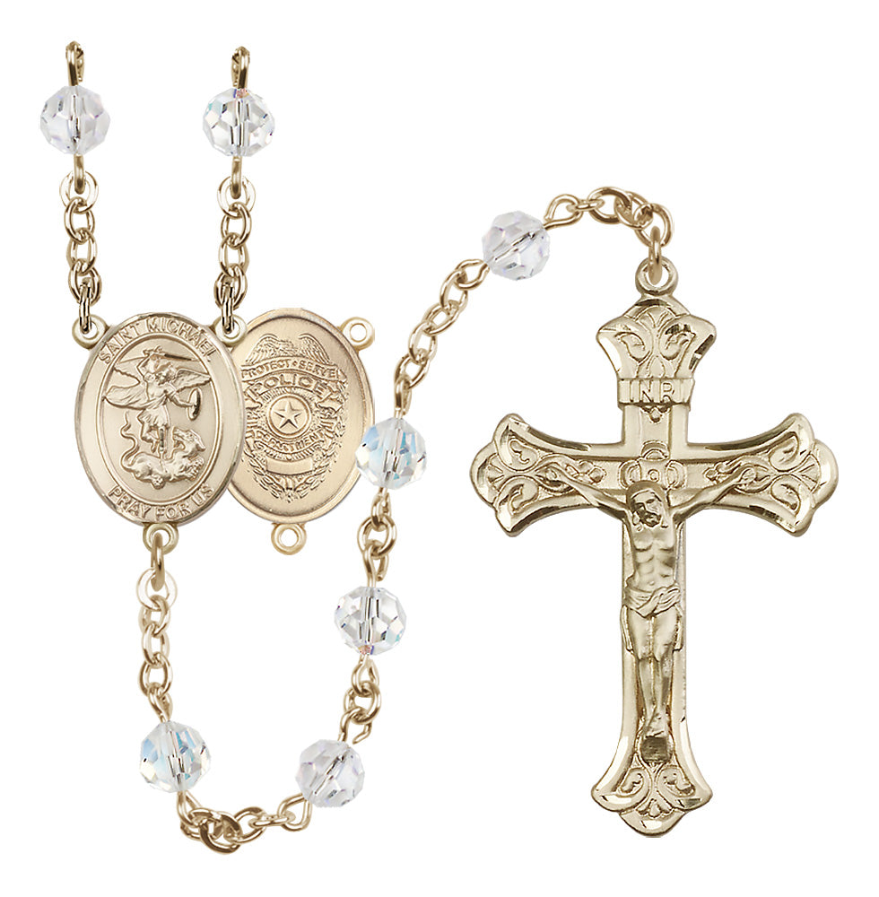 Bliss Police Officers 14kt Gold Flared Tip Crucifix Crystal Rosary