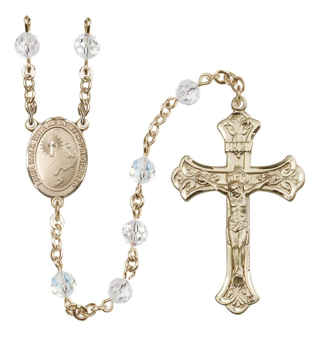 Bliss 14 Karat Gold-Filled 6mm Austrian Crystal Footprints / Cross Rosary,