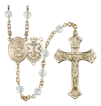 First Responder 14kt Gold Flared Tip Crucifix Crystal Rosary, Bliss Manufacturing