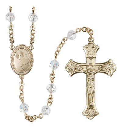 14kt 6mm Austrian Crystal Footprints / Cross Rosary, Bliss Manufacturing