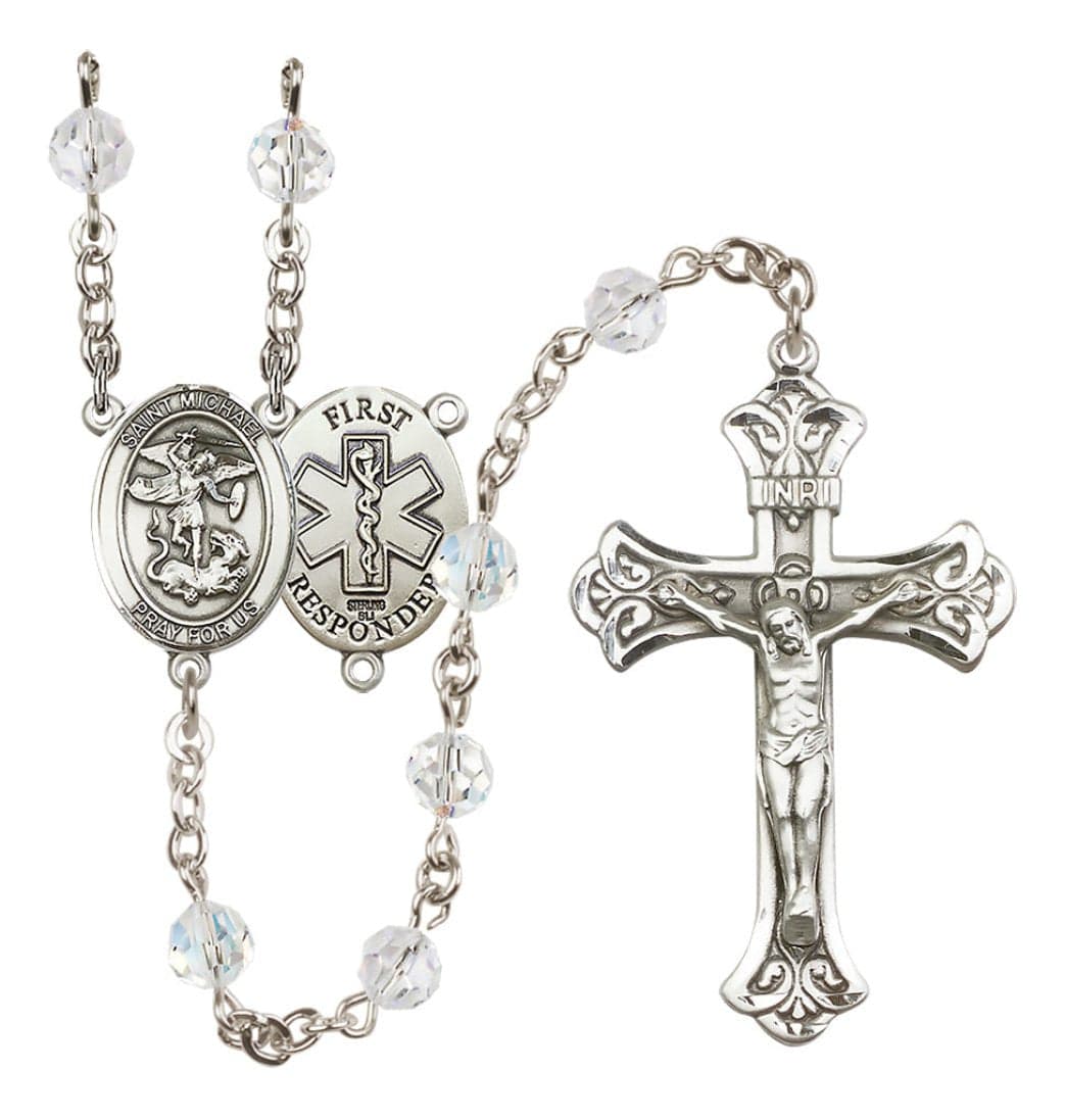 bliss manufacturing 1st responder birthstone crystal sterling silver flared crucifix rosary