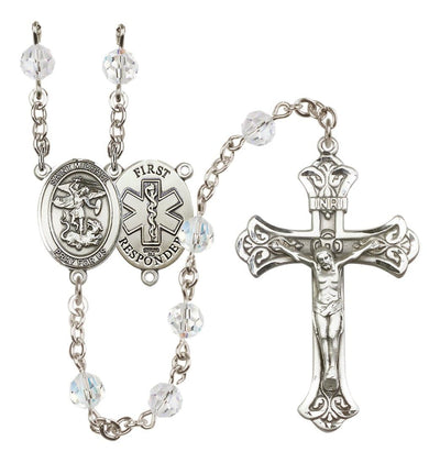 1st Responder Birthstone Crystal Sterling Silver Flared Crucifix Rosary, Bliss Manufacturing