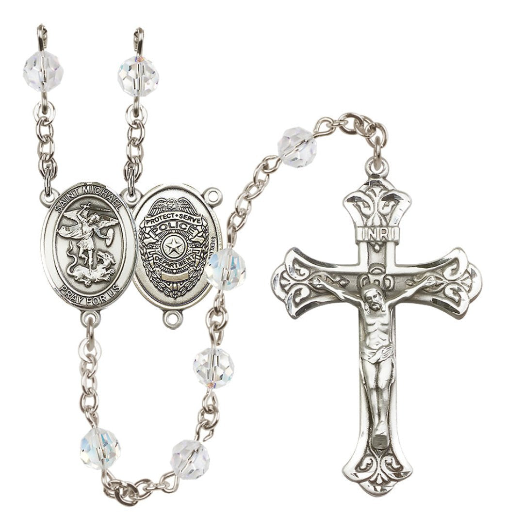 Bliss Police Officers Sterling Silver Crystal Flared Crucifix Rosary,